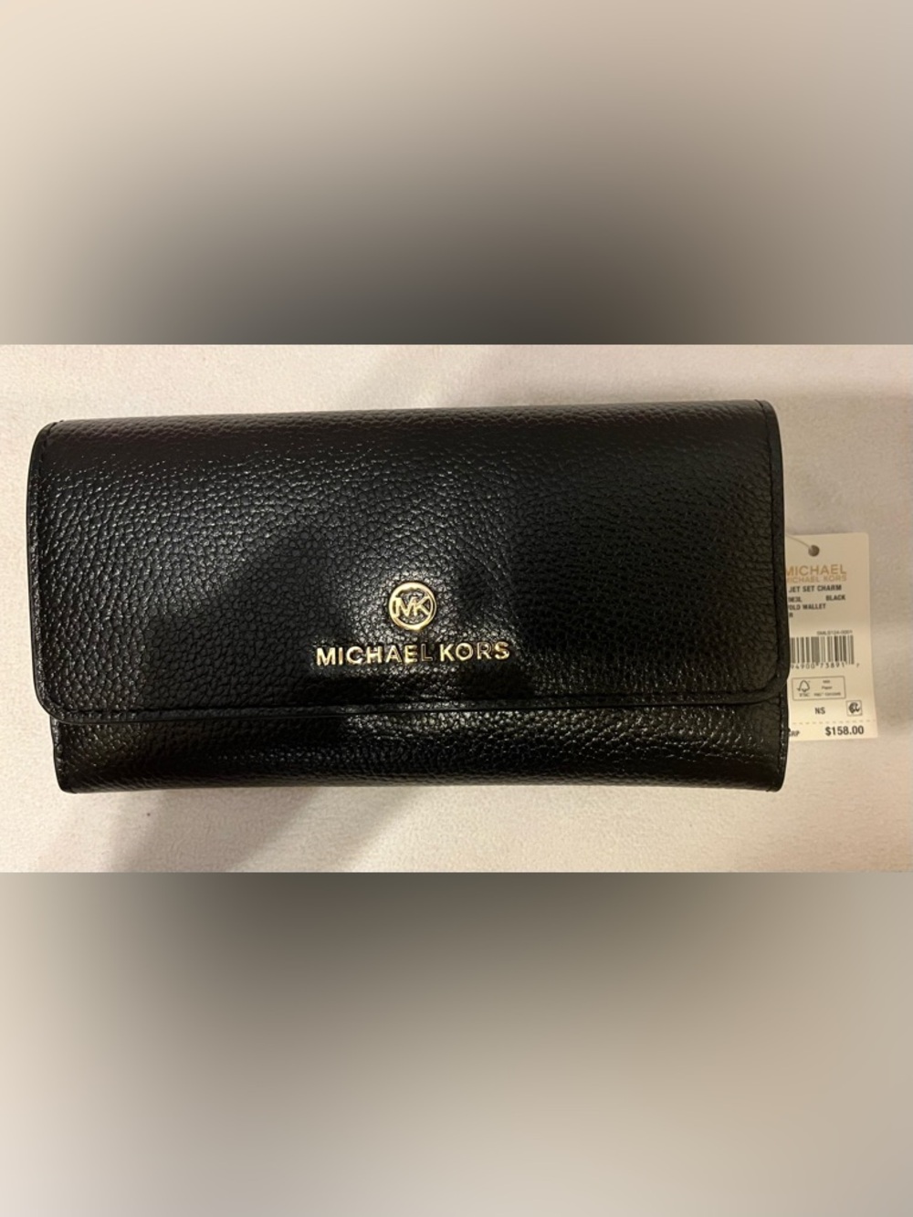 Michael Kors Black Pebbled Leather Zip Wallet with Gold Hardware